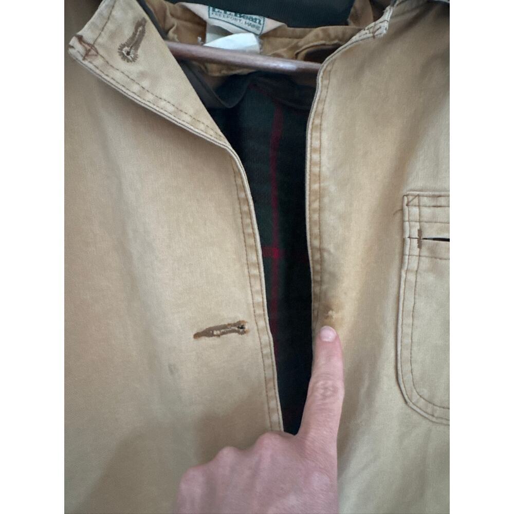 Vintage L.L. Bean Tan Canvas Jacket with Olive Collar - Picture 6 of 11